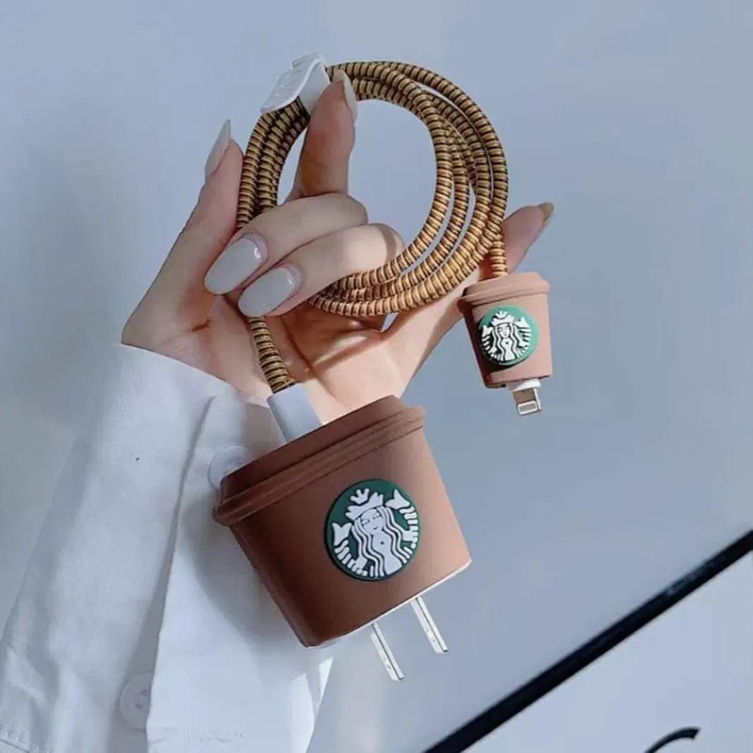 ktusu Generic Cases & Covers 3D Silicone Cover with Spiral for Apple Adapter 18-20W Starbuks Brown