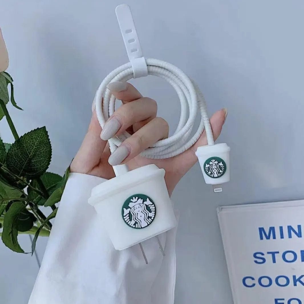 ktusu Generic Cases & Covers 3D Silicone Cover with Spiral for Apple Adapter 18-20W Starbuks White