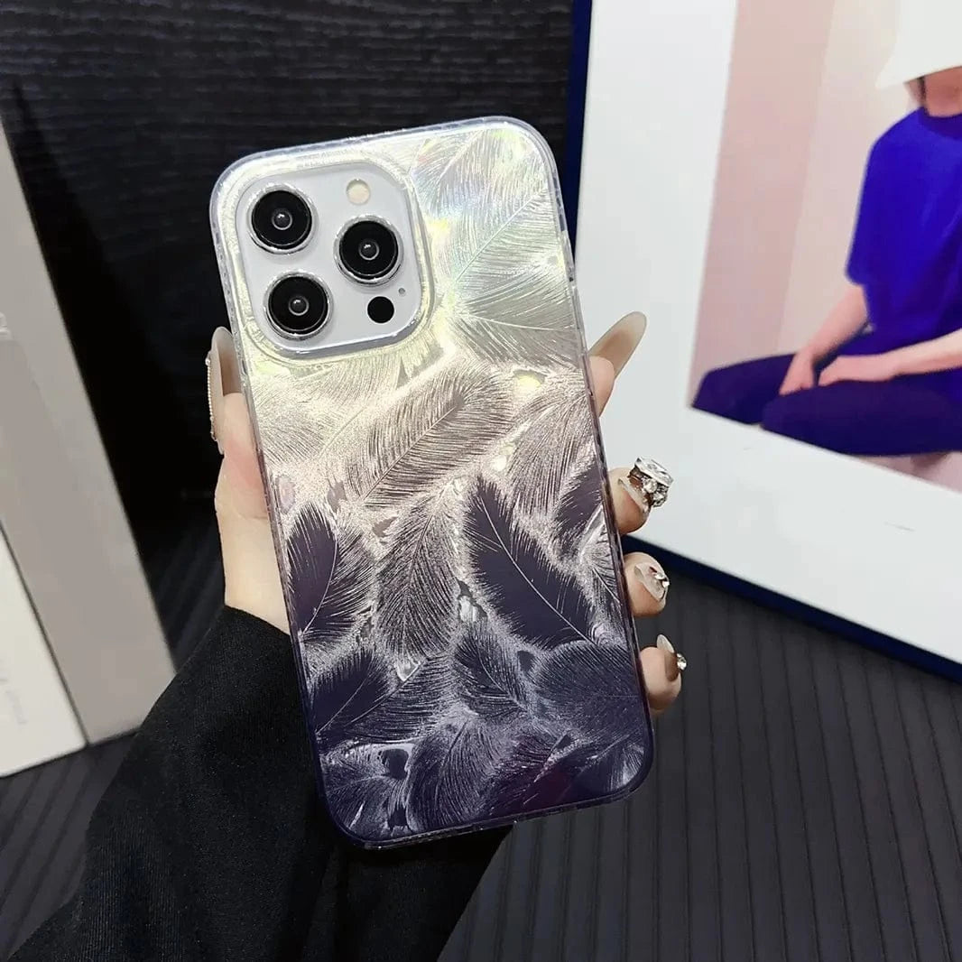 ktusu Generic Cases & Covers Aesthetic Laser Printing Luxury Hard Case for iPhone 16 Pro Black Feather