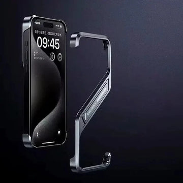 Built In Kickstand Aluminum Rimless Heat Dissipation Frame Case for iPhone 15 Pro Max