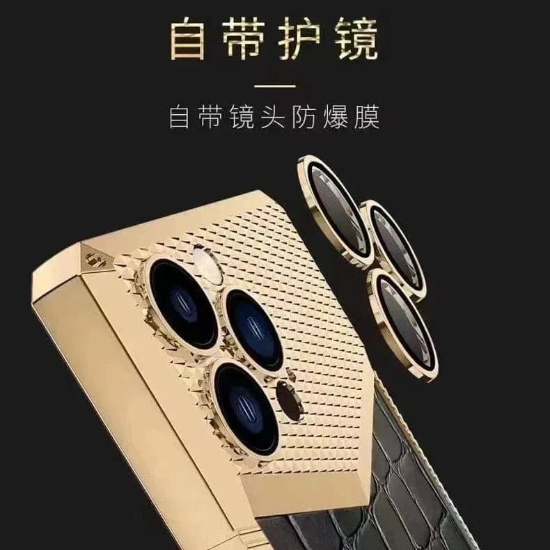 ktusu Generic Cases & Covers Crocodile Leather Pattern with Camera Lens Glass Soft TPU Case for iPhone 13 Gold Black