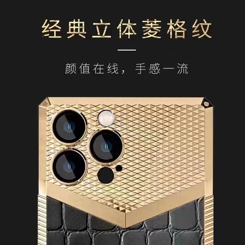 ktusu Generic Cases & Covers Crocodile Leather Pattern with Camera Lens Glass Soft TPU Case for iPhone 13 Gold Black
