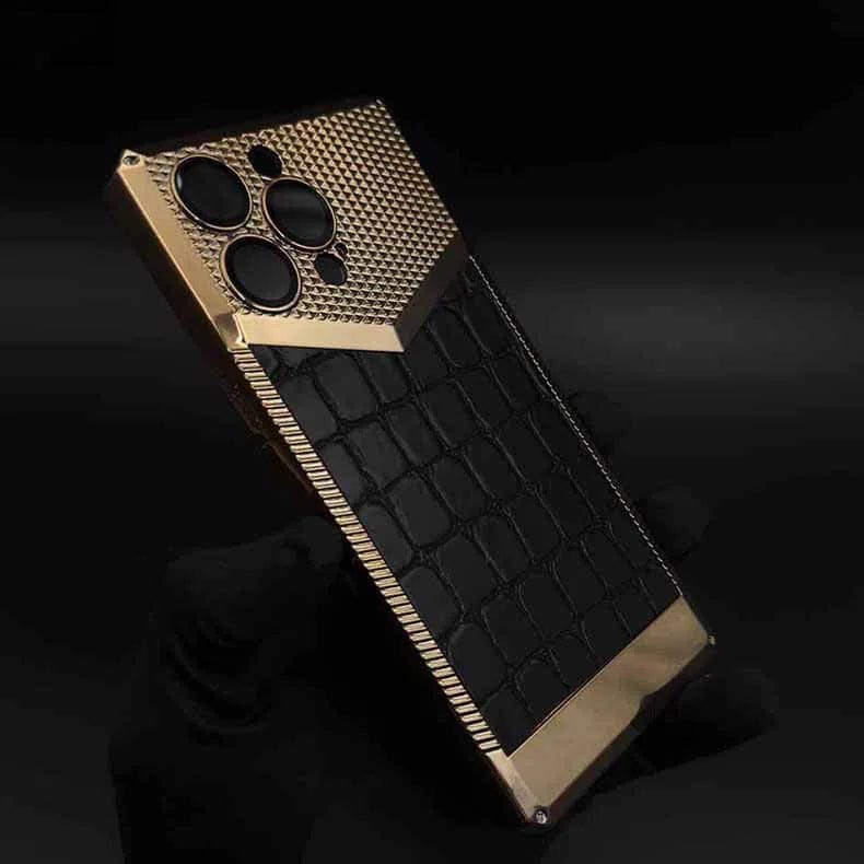 ktusu Generic Cases & Covers Crocodile Leather Pattern with Camera Lens Glass Soft TPU Case for iPhone 13 Gold Black