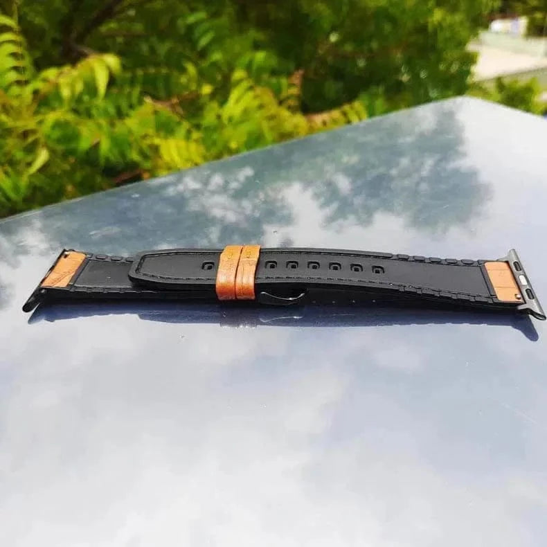 ktusu Generic Watch Bands Crocodile Leather Texture White Thread Silicone Band for Apple Watch 42 | 44 | 45 | Ultra 49 | 46mm S10