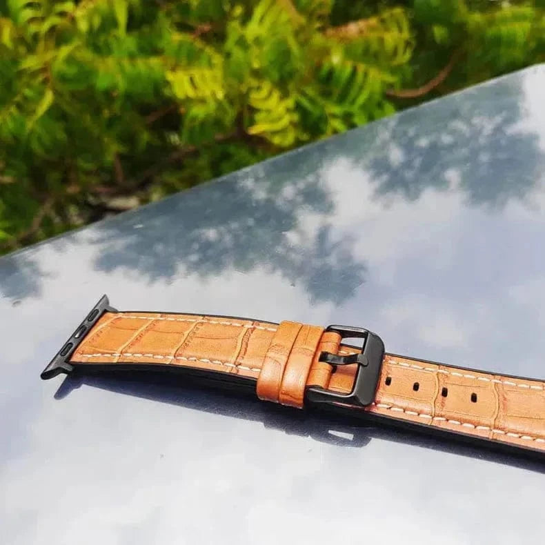 ktusu Generic Watch Bands Crocodile Leather Texture White Thread Silicone Band for Apple Watch 42 | 44 | 45 | Ultra 49 | 46mm S10