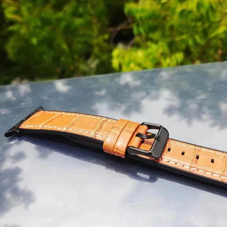 ktusu Generic Watch Bands Crocodile Leather Texture White Thread Silicone Band for Apple Watch 42 | 44 | 45 | Ultra 49 | 46mm S10