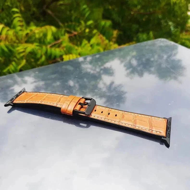 ktusu Generic Watch Bands Crocodile Leather Texture White Thread Silicone Band for Apple Watch 42 | 44 | 45 | Ultra 49 | 46mm S10