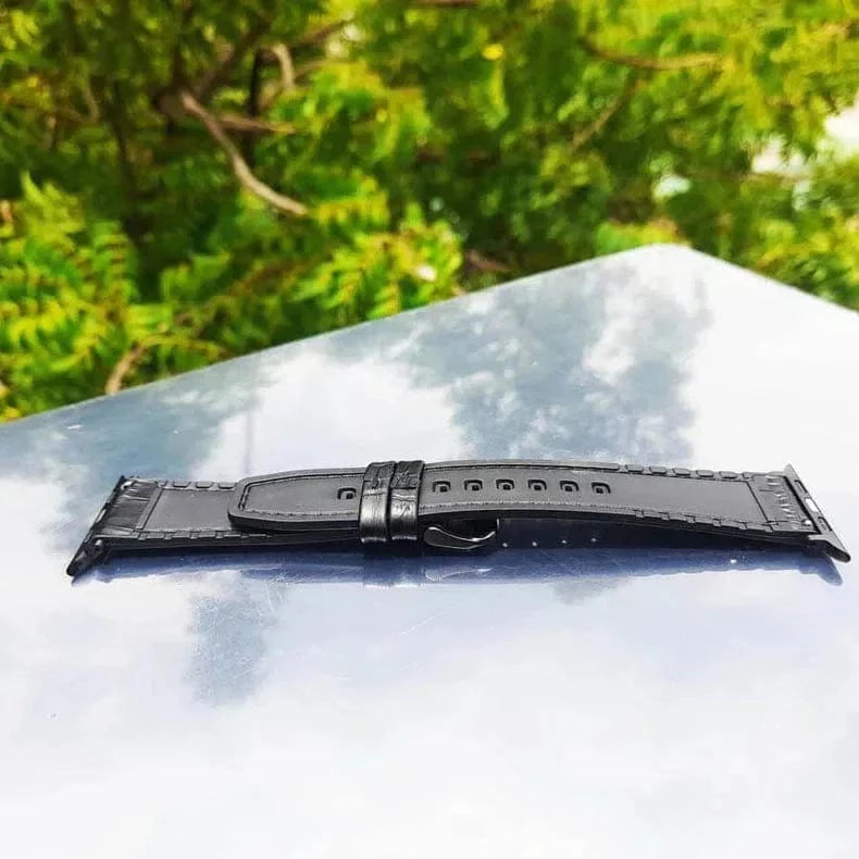 ktusu Generic Watch Bands Crocodile Leather Texture White Thread Silicone Band for Apple Watch 42 | 44 | 45 | Ultra 49 | 46mm S10