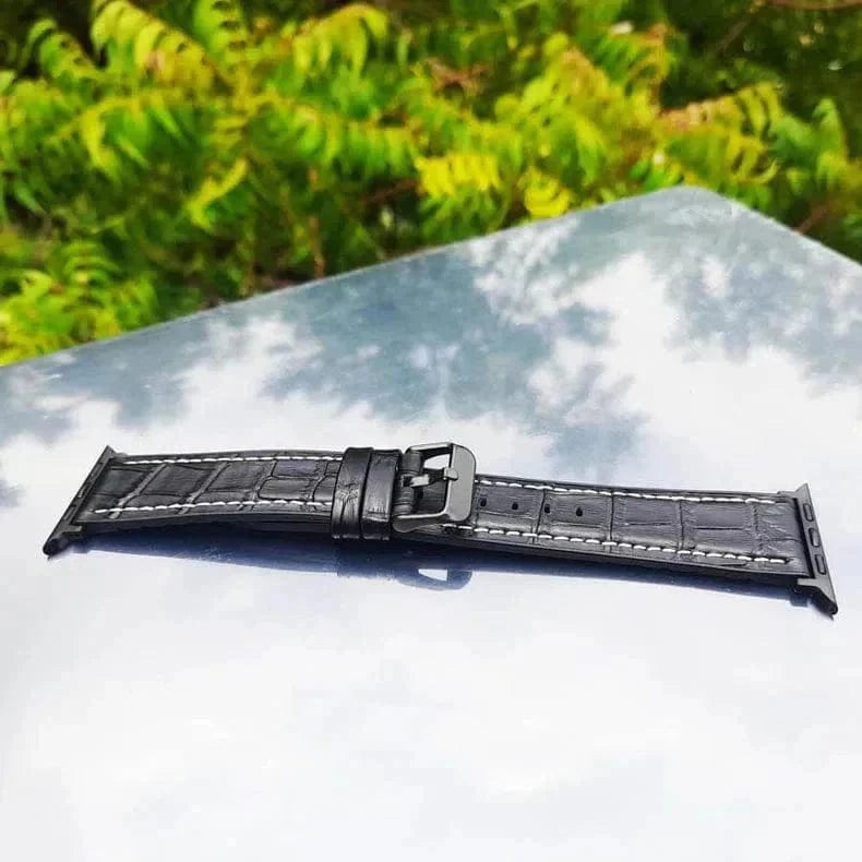 ktusu Generic Watch Bands Crocodile Leather Texture White Thread Silicone Band for Apple Watch 42 | 44 | 45 | Ultra 49 | 46mm S10