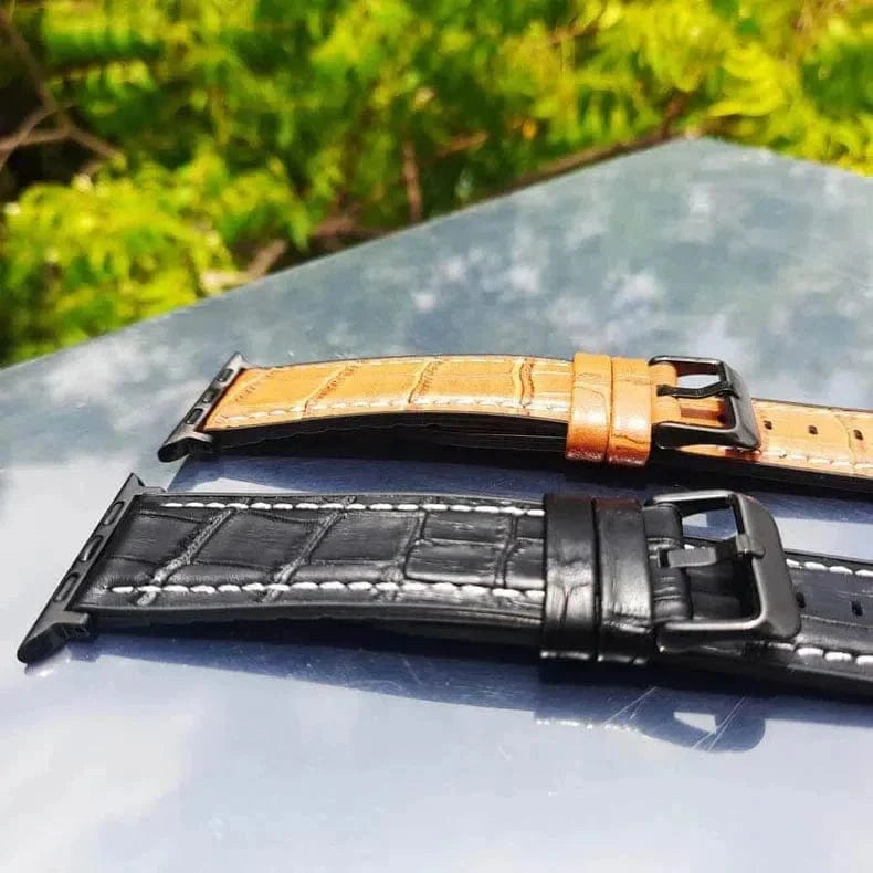 ktusu Generic Watch Bands Crocodile Leather Texture White Thread Silicone Band for Apple Watch 42 | 44 | 45 | Ultra 49 | 46mm S10