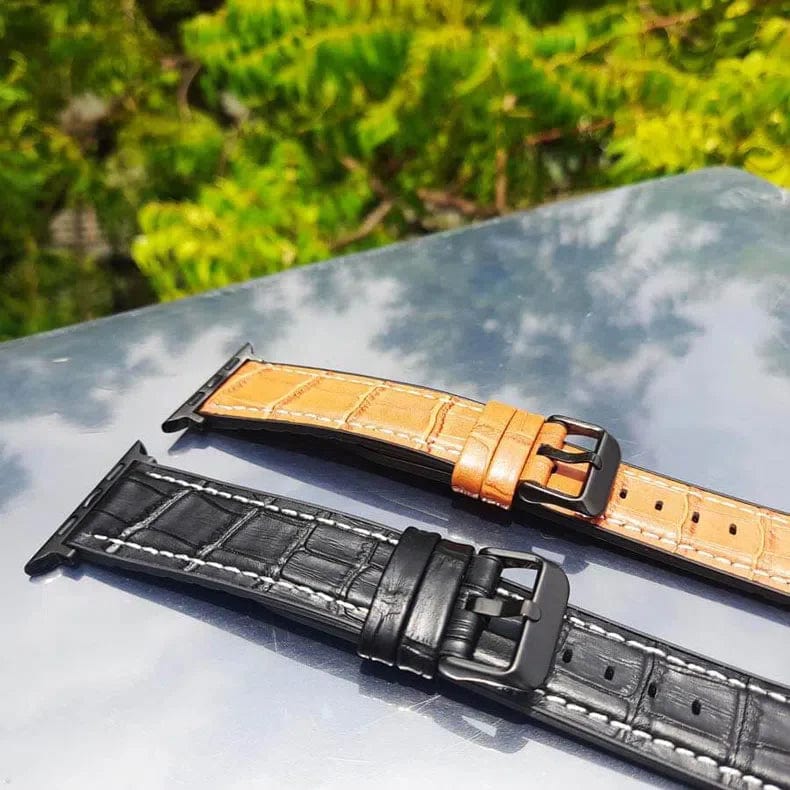 ktusu Generic Watch Bands Crocodile Leather Texture White Thread Silicone Band for Apple Watch 42 | 44 | 45 | Ultra 49 | 46mm S10