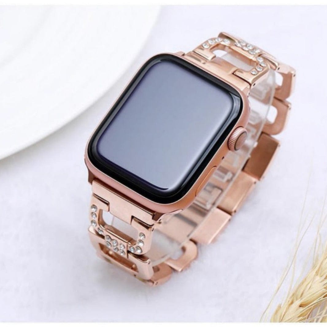 ktusu Generic Watch Bands D Shape Chain link Metal Band for Apple Watch 42 | 44 | 45 | Ultra 49 | 46mm S10 Rose gold