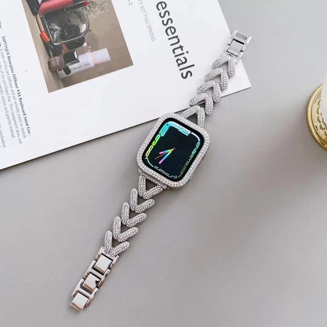 ktusu Generic Watch Bands Diamond Bling Rhinestone Stainless Steel Band for Apple Watch 42 | 44 | 45 | Ultra 49 | 46mm S10