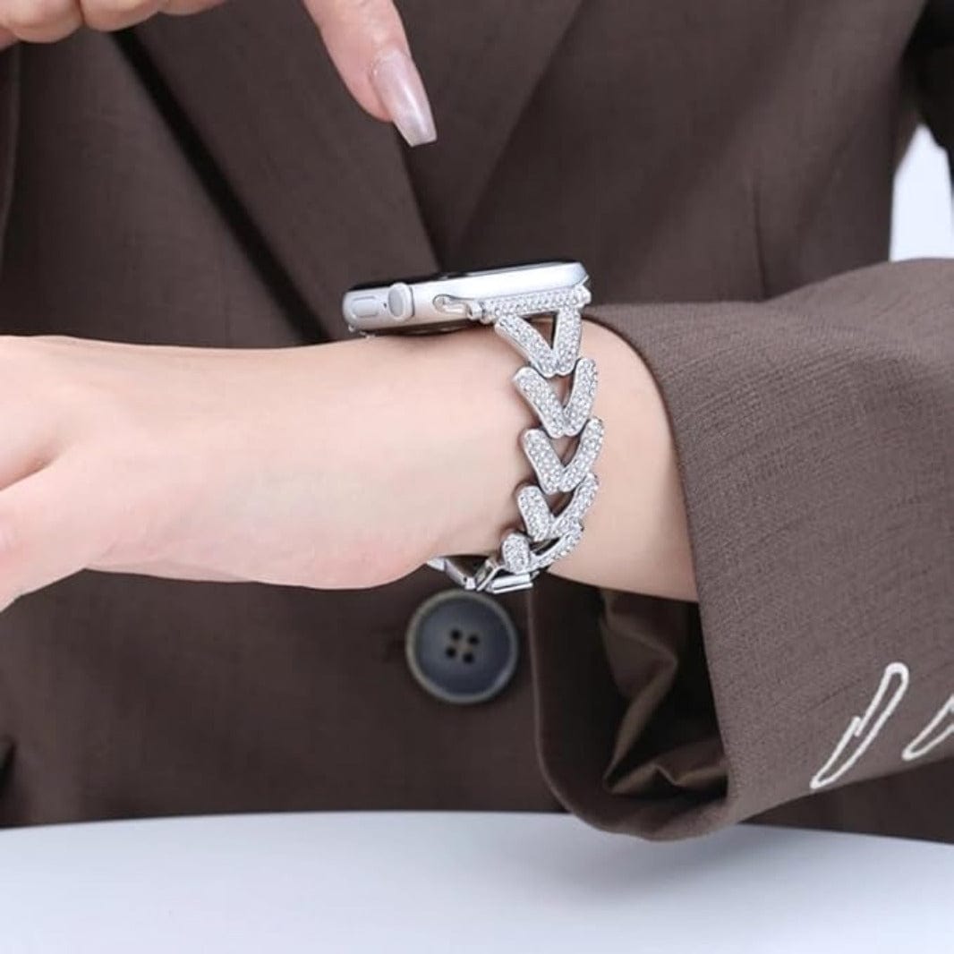 ktusu Generic Watch Bands Diamond Bling Rhinestone Stainless Steel Band for Apple Watch 42 | 44 | 45 | Ultra 49 | 46mm S10