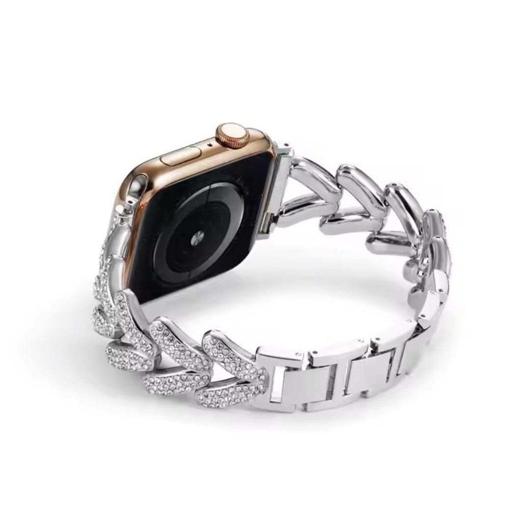 ktusu Generic Watch Bands Diamond Bling Rhinestone Stainless Steel Band for Apple Watch 42 | 44 | 45 | Ultra 49 | 46mm S10 Silver