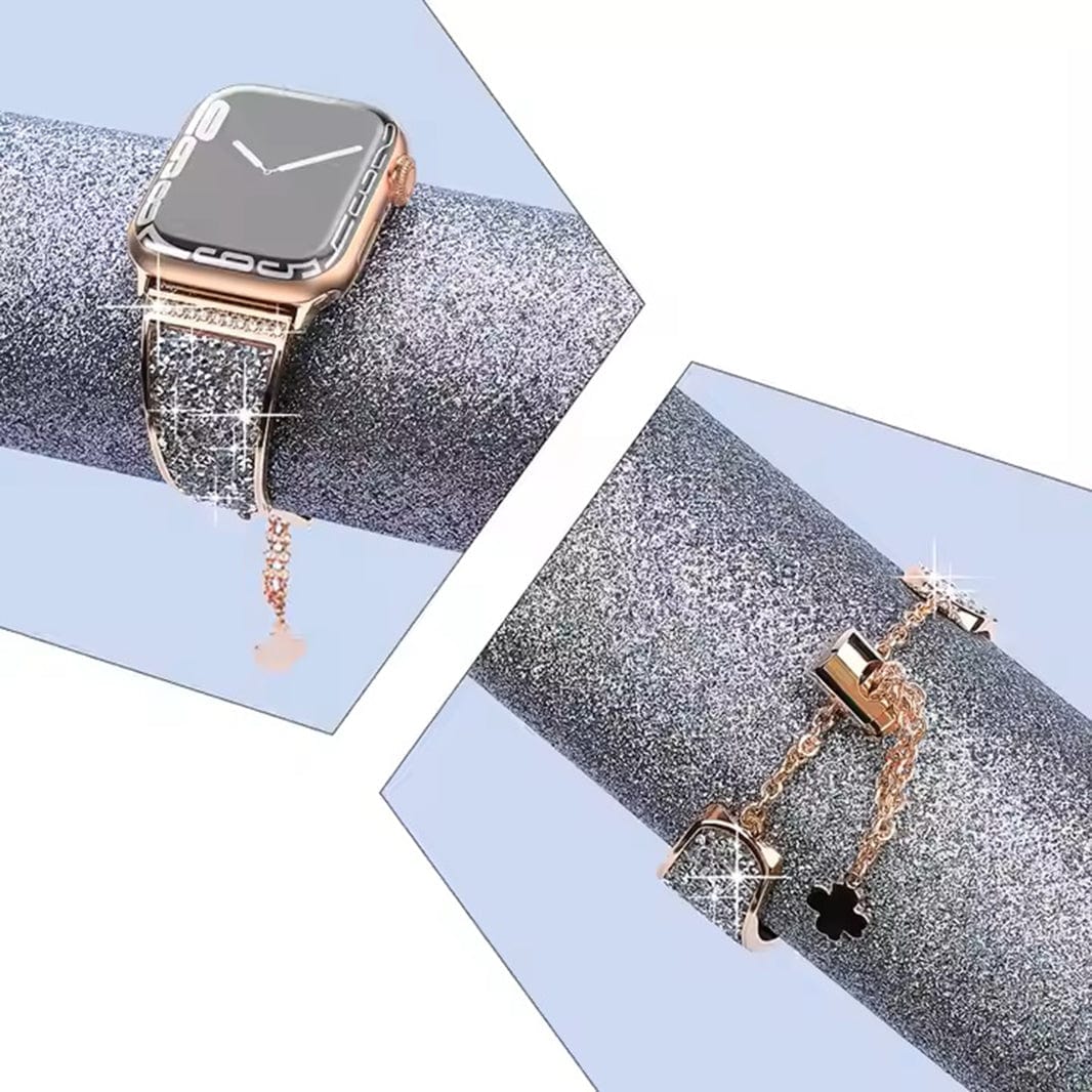 ktusu Generic Watch Bands Diamond Bling Stainless Steel Cuff Bracelet for Apple Watch 42 | 44 | 45 | Ultra 49 | 46mm S10