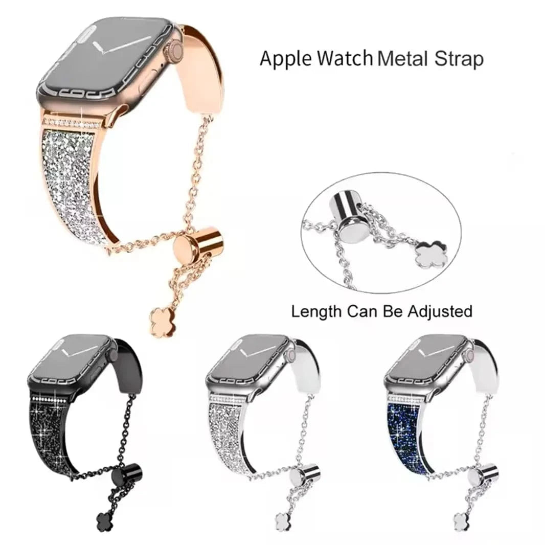 ktusu Generic Watch Bands Diamond Bling Stainless Steel Cuff Bracelet for Apple Watch 42 | 44 | 45 | Ultra 49 | 46mm S10