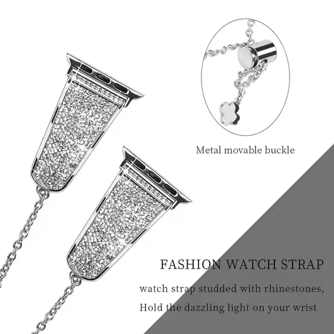 ktusu Generic Watch Bands Diamond Bling Stainless Steel Cuff Bracelet for Apple Watch 42 | 44 | 45 | Ultra 49 | 46mm S10