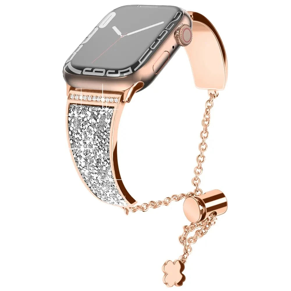 ktusu Generic Watch Bands Diamond Bling Stainless Steel Cuff Bracelet for Apple Watch 42 | 44 | 45 | Ultra 49 | 46mm S10 Rose gold