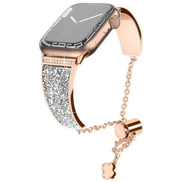 ktusu Generic Watch Bands Diamond Bling Stainless Steel Cuff Bracelet for Apple Watch 42 | 44 | 45 | Ultra 49 | 46mm S10 Rose gold