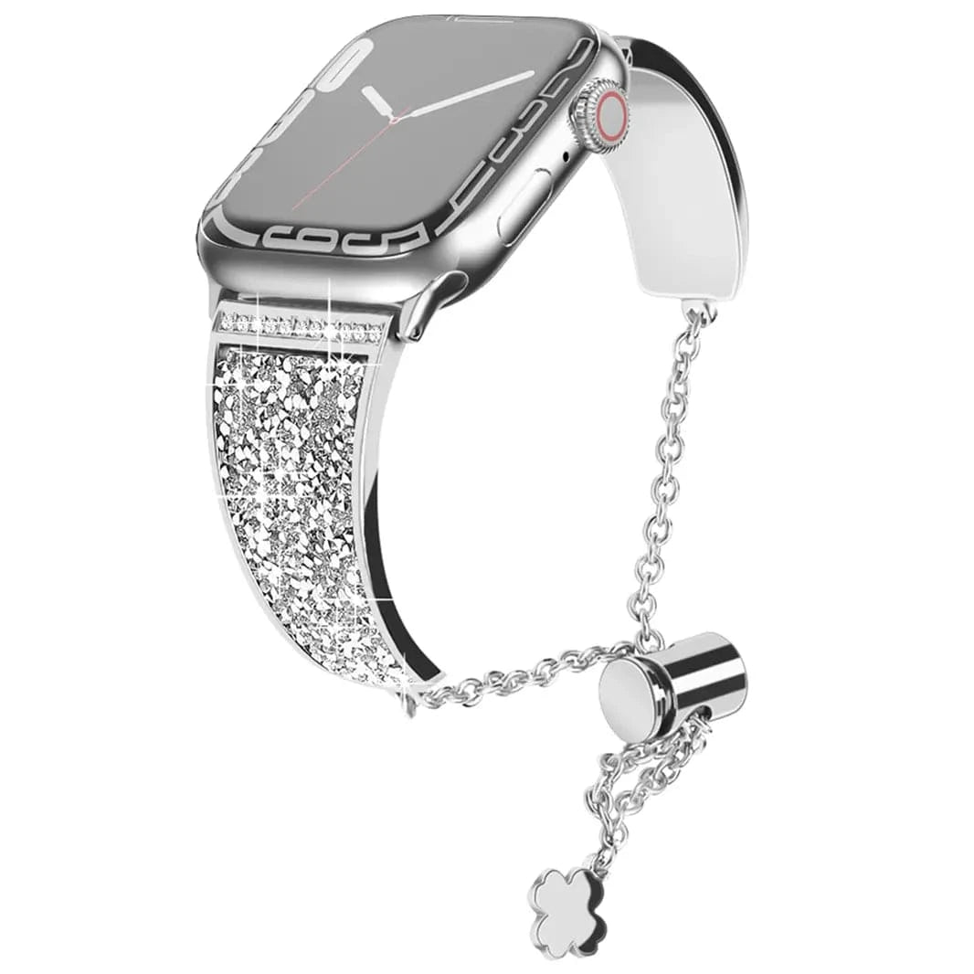 ktusu Generic Watch Bands Diamond Bling Stainless Steel Cuff Bracelet for Apple Watch 42 | 44 | 45 | Ultra 49 | 46mm S10 Silver