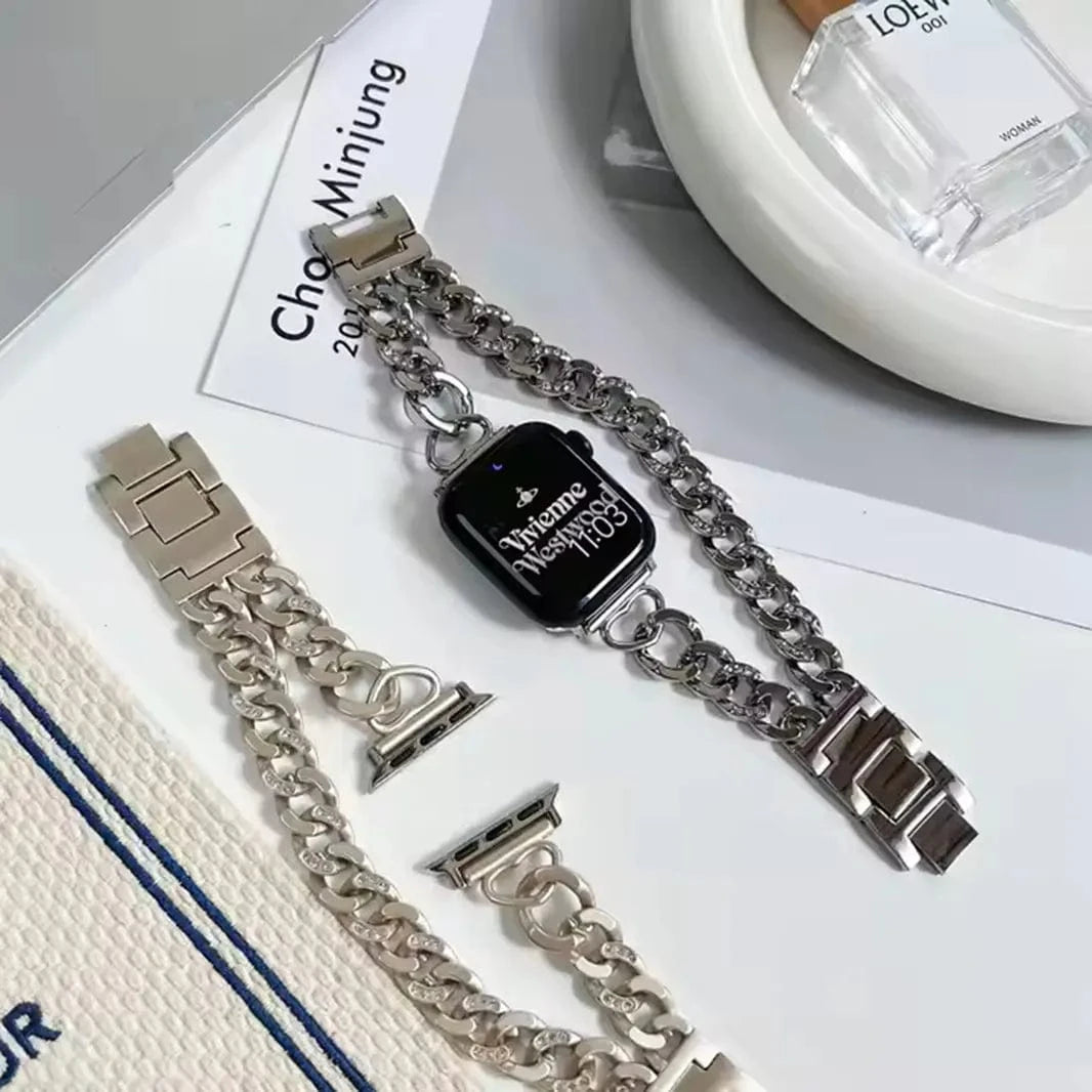 ktusu Generic Watch Bands Double Row Denim Chain Bracelet for Apple Watch 42 | 44 | 45 | Ultra 49 | 46mm S10