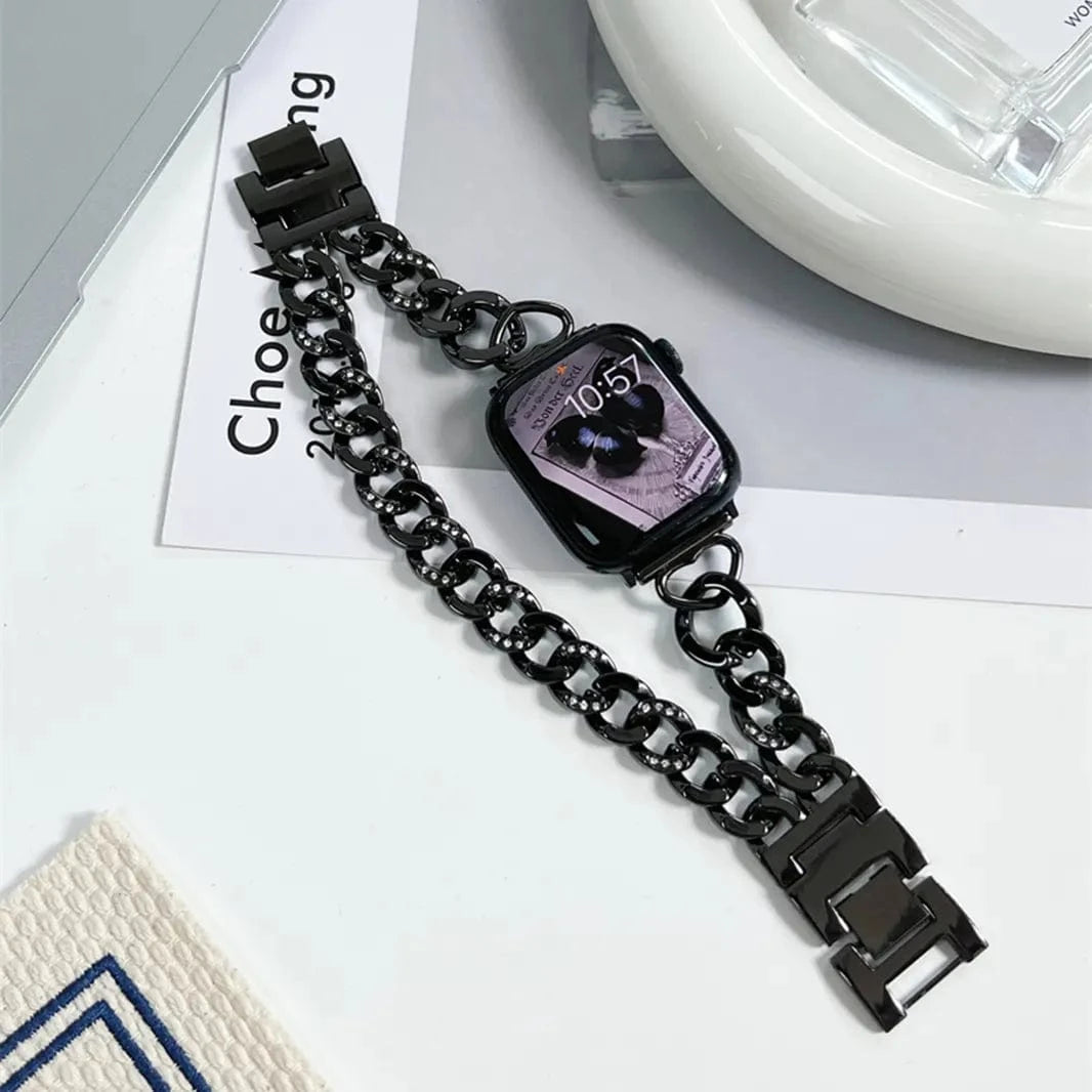 ktusu Generic Watch Bands Double Row Denim Chain Bracelet for Apple Watch 42 | 44 | 45 | Ultra 49 | 46mm S10 Black