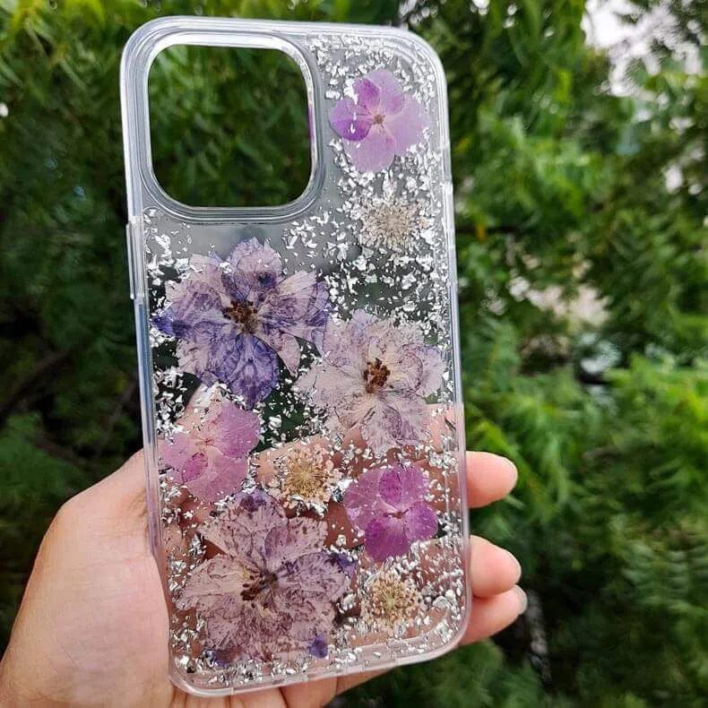 ktusu Generic Cases & Covers Dried Flowers Glitter Hard Case for iPhone 13 Purple