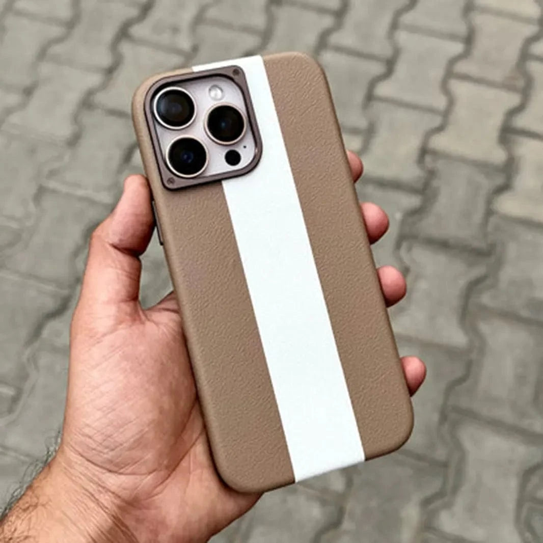 ktusu iShock Cases & Covers Dual Shade Leather Metal Button Magsafe Case for iPhone 16 Pro Max Brown White