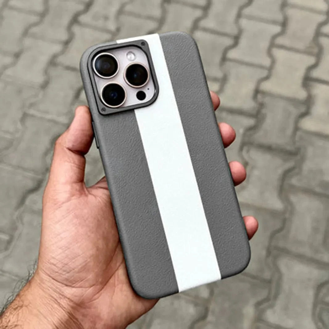 ktusu iShock Cases & Covers Dual Shade Leather Metal Button Magsafe Case for iPhone 16 Pro Max Dark Grey