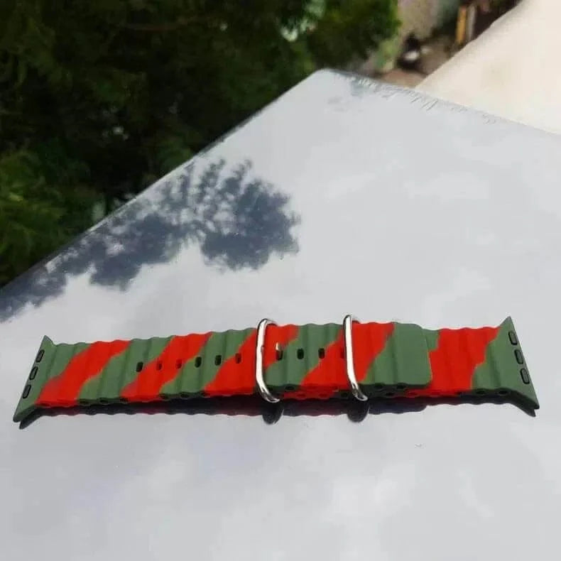 ktusu Generic Watch Bands Dual Shade Ocean Silicone Soft Band for Apple Watch 38 | 40 | 41 | 42mm S10 Green Red