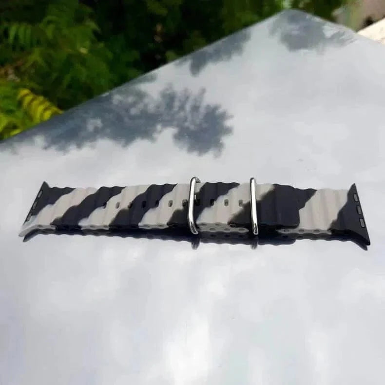 ktusu Generic Watch Bands Dual Shade Ocean Silicone Soft Band for Apple Watch 42 | 44 | 45 | Ultra 49 | 46mm S10 Black Grey