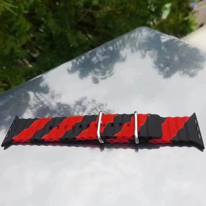 ktusu Generic Watch Bands Dual Shade Ocean Silicone Soft Band for Apple Watch 42 | 44 | 45 | Ultra 49 | 46mm S10 Black Red