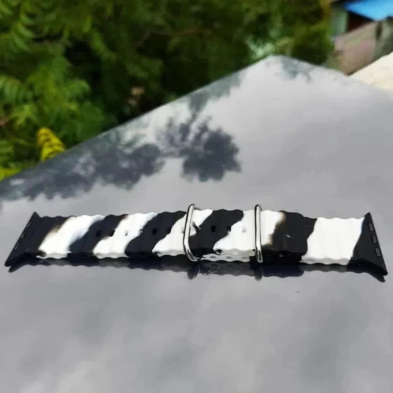 ktusu Generic Watch Bands Dual Shade Ocean Silicone Soft Band for Apple Watch 42 | 44 | 45 | Ultra 49 | 46mm S10 Black White