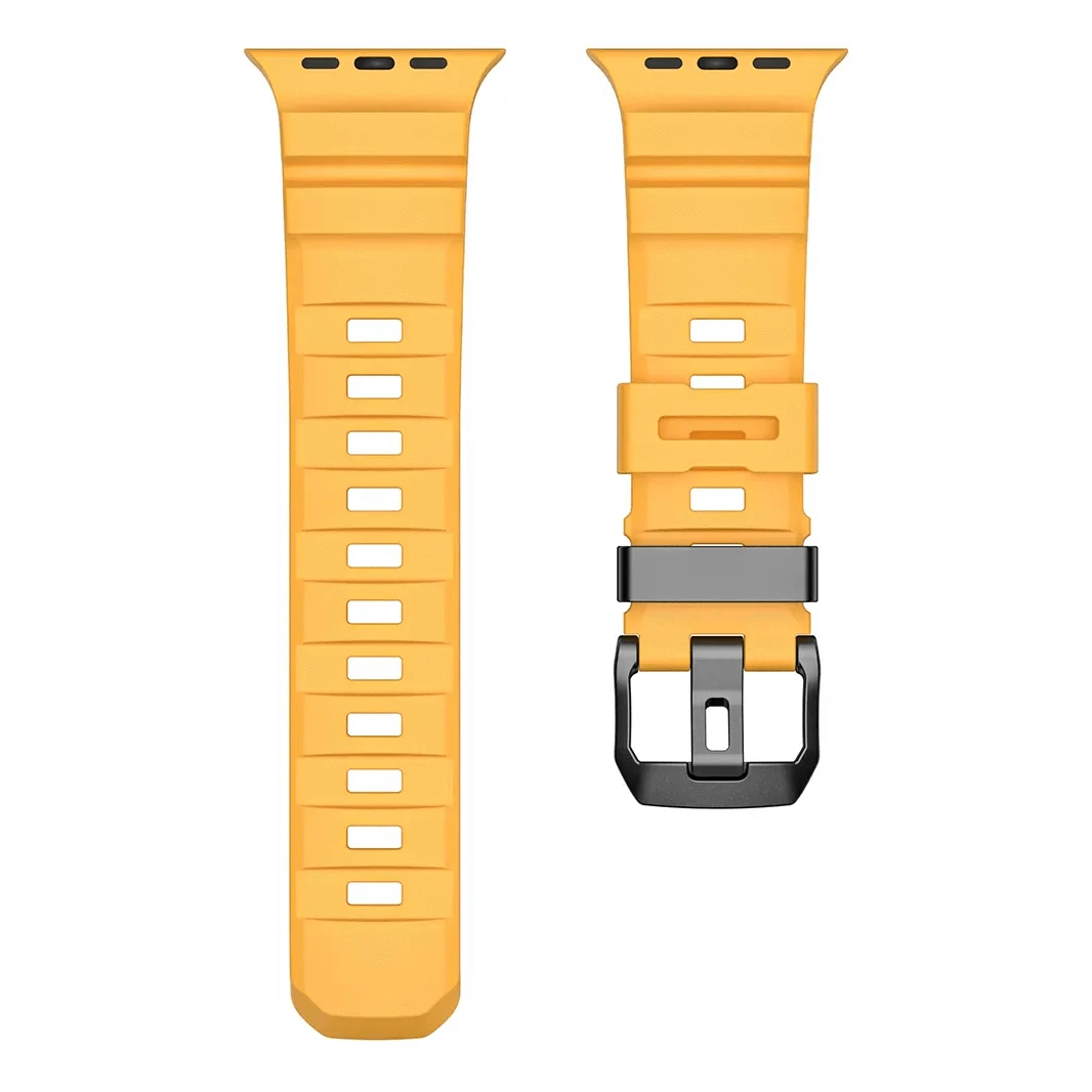 ktusu Generic Watch Bands FKM Rubber Sports Band for Apple Watch 42 | 44 | 45 | Ultra 49 | 46mm S10 Black / Turmeric Yellow