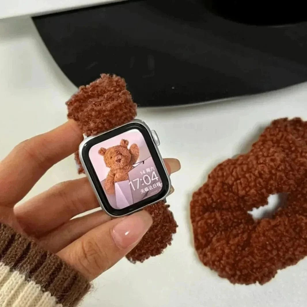 ktusu Generic Watch Bands Fluffy Scrunchie Elastic Band for Apple Watch 38 | 40 | 41 | 42mm S10 Brown