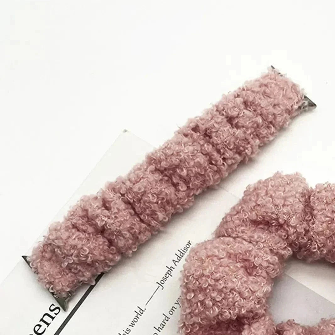 ktusu Generic Watch Bands Fluffy Scrunchie Elastic Band for Apple Watch 38 | 40 | 41 | 42mm S10 Sand Pink