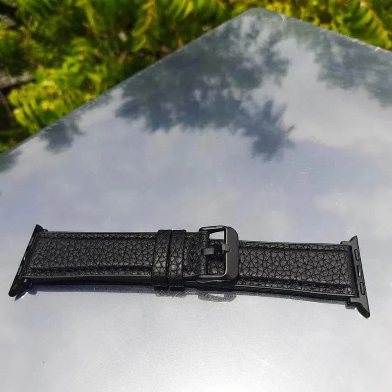 ktusu Generic Watch Bands Grainy Leather Texture Silicone Band for Apple Watch 42 | 44 | 45 | Ultra 49 | 46mm S10 Black