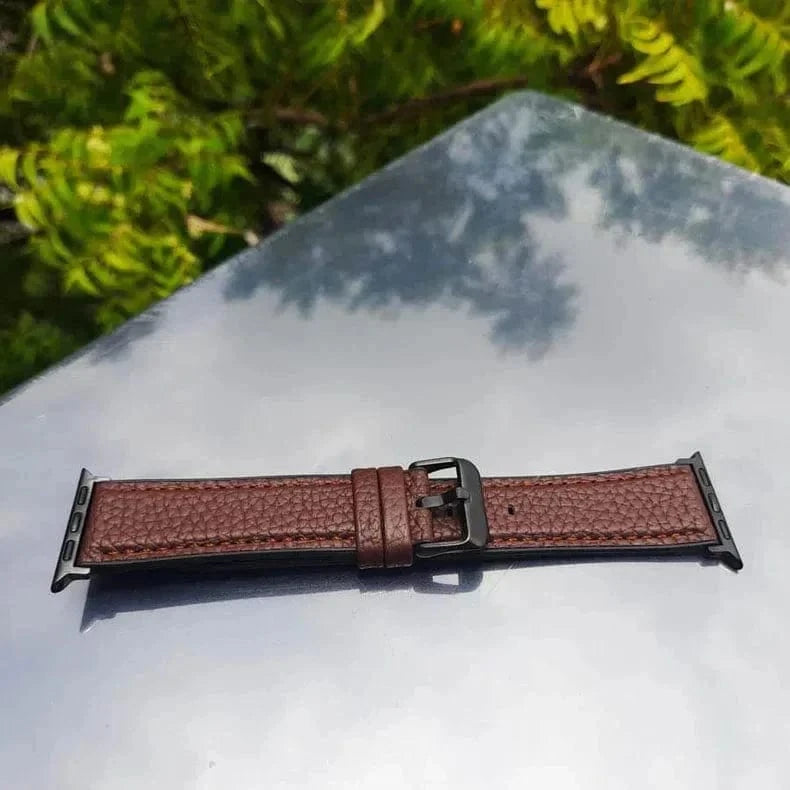 ktusu Generic Watch Bands Grainy Leather Texture Silicone Band for Apple Watch 42 | 44 | 45 | Ultra 49 | 46mm S10 Tan Brown