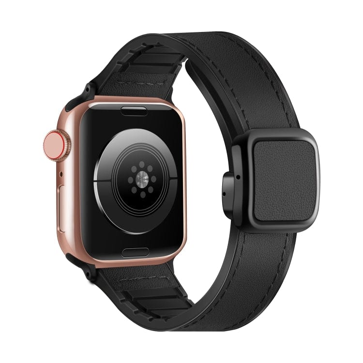 ktusu Generic Watch Bands Leather Soft Silicone Rubber Magnetic Buckle Watch Band for Apple Watch 42 | 44 | 45 | Ultra 49 | 46mm S10 Black