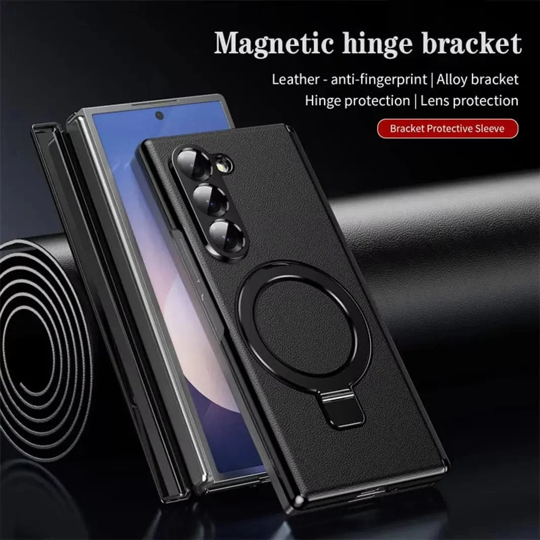 ktusu Generic Cases & Covers Leather Texture Magnetic Kickstand Case With Hinge Protection for Samsung Z Fold7