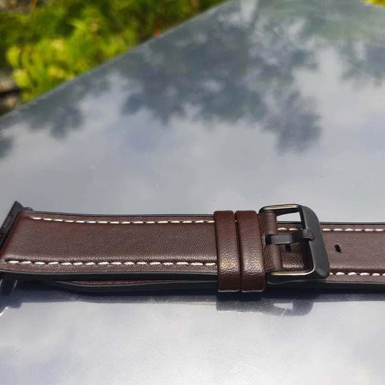 ktusu Generic Watch Bands Leather Texture White Thread Silicone Band for Apple Watch 42 | 44 | 45 | Ultra 49 | 46mm S10