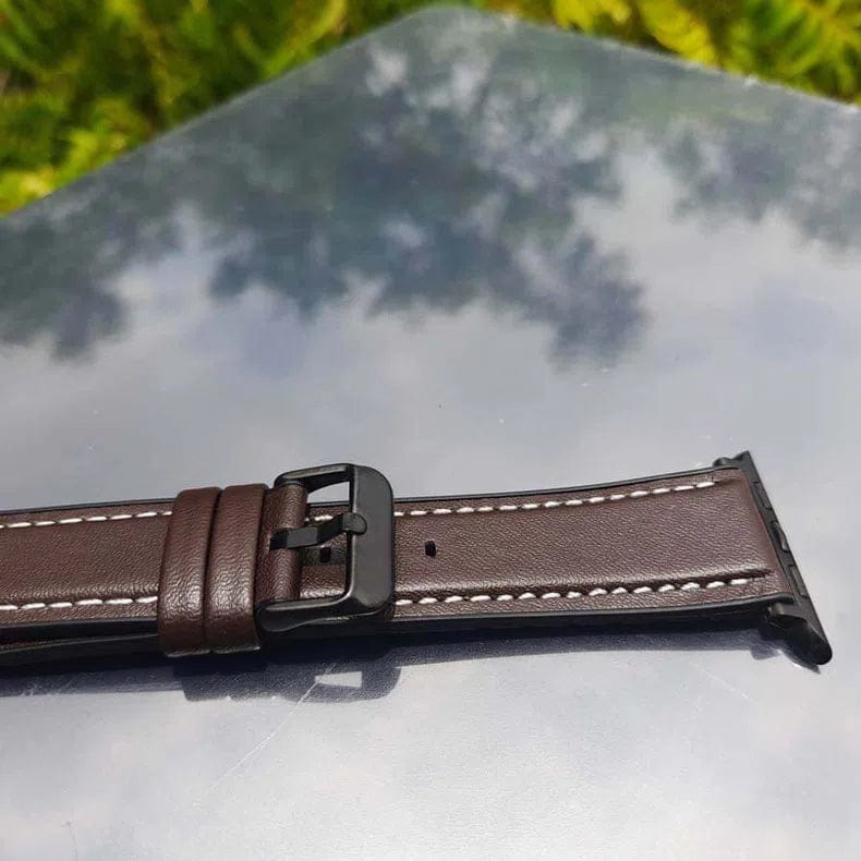 ktusu Generic Watch Bands Leather Texture White Thread Silicone Band for Apple Watch 42 | 44 | 45 | Ultra 49 | 46mm S10