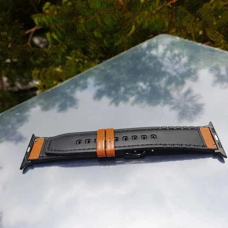 ktusu Generic Watch Bands Leather Texture White Thread Silicone Band for Apple Watch 42 | 44 | 45 | Ultra 49 | 46mm S10