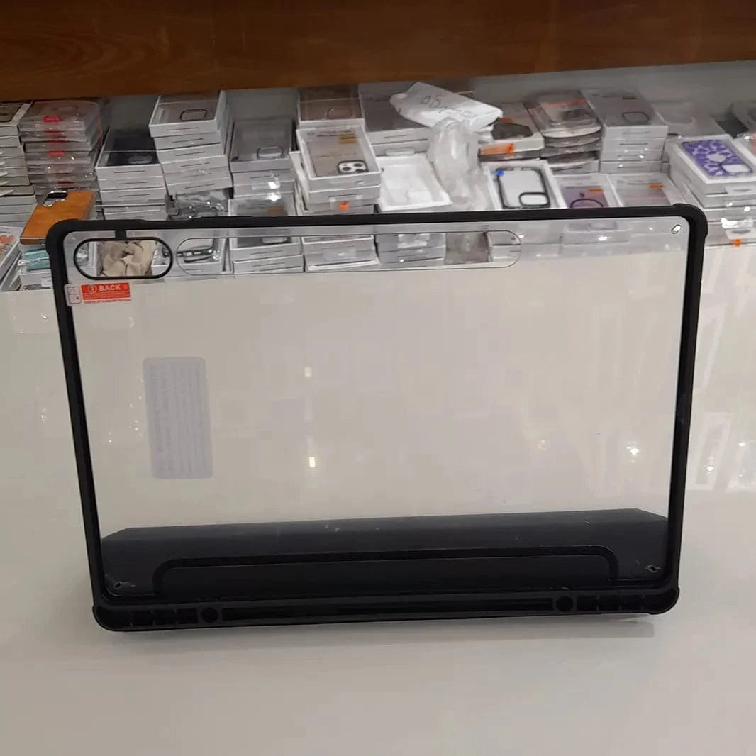 ktusu Generic Cases & Covers Leather Trifold Stand Transparent Cover for Samsung Tab S8 Plus | Tab S9 Plus | Tab S9 FE Plus | Tab S10 Plus Black