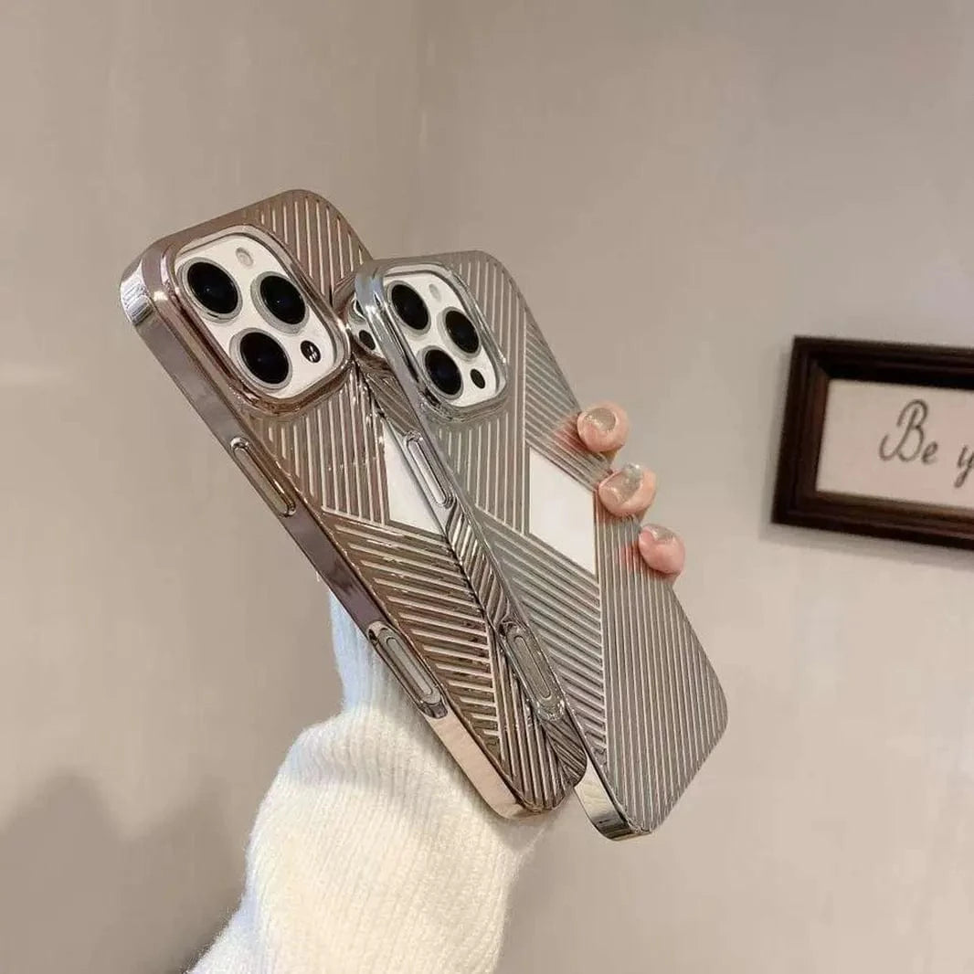 ktusu iShock Cases & Covers Luxury Geometric Corrugated Pattern Electroplate Case for iPhone 16 Pro Max