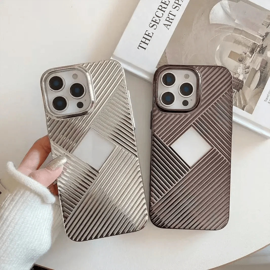 ktusu iShock Cases & Covers Luxury Geometric Corrugated Pattern Electroplate Case for iPhone 16 Pro Max