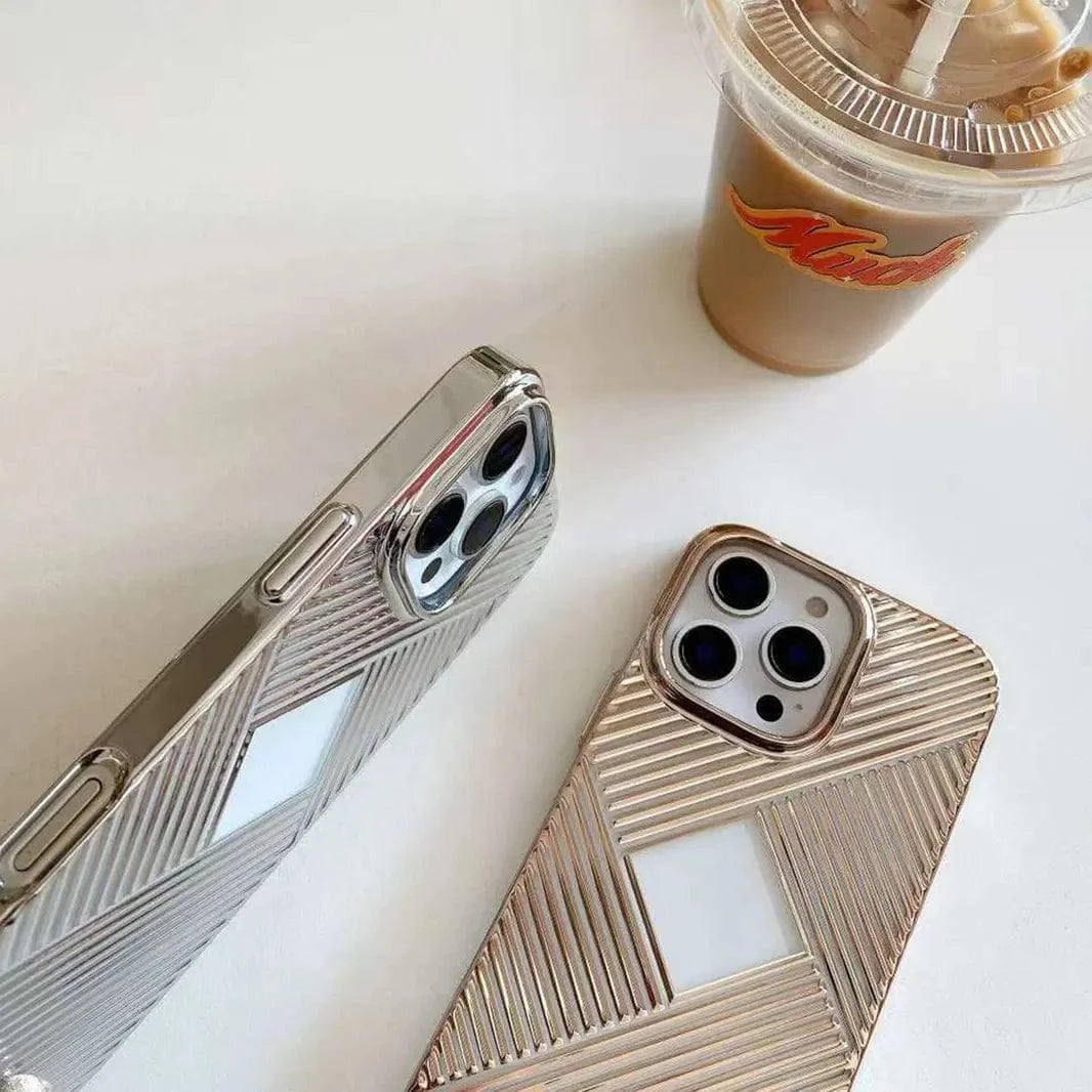 ktusu iShock Cases & Covers Luxury Geometric Corrugated Pattern Electroplate Case for iPhone 16 Pro Max