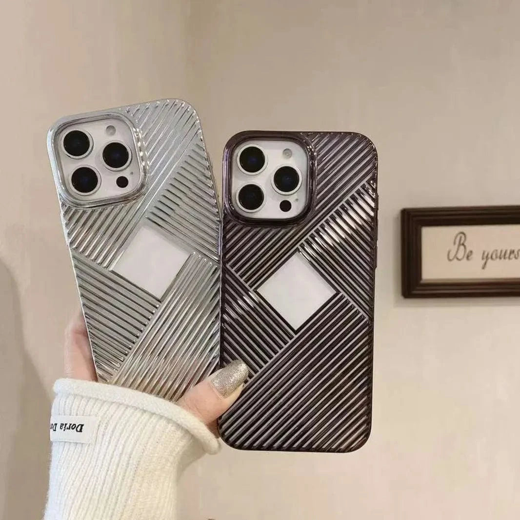 ktusu iShock Cases & Covers Luxury Geometric Corrugated Pattern Electroplate Case for iPhone 16 Pro Max