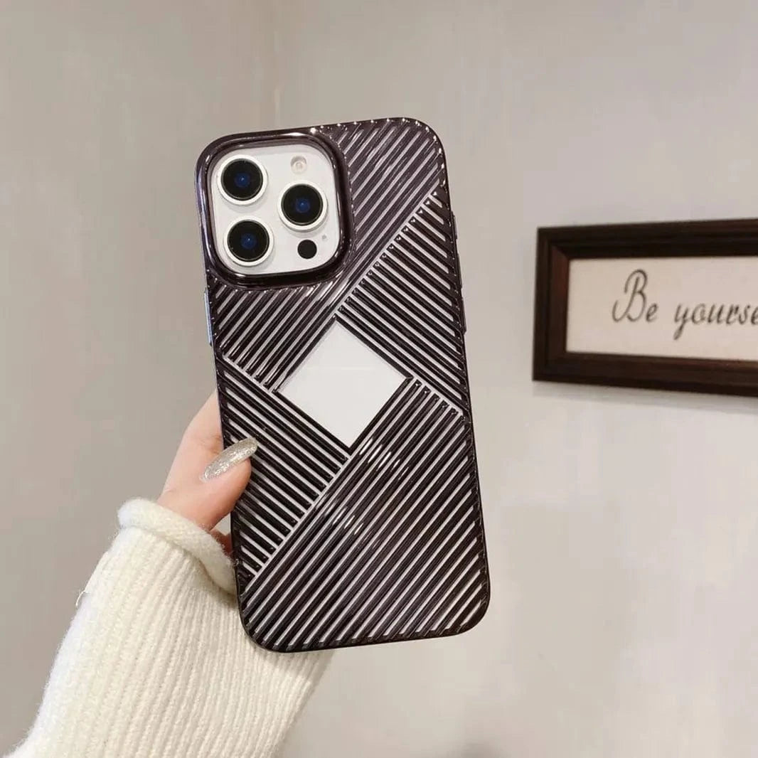ktusu iShock Cases & Covers Luxury Geometric Corrugated Pattern Electroplate Case for iPhone 16 Pro Max Black